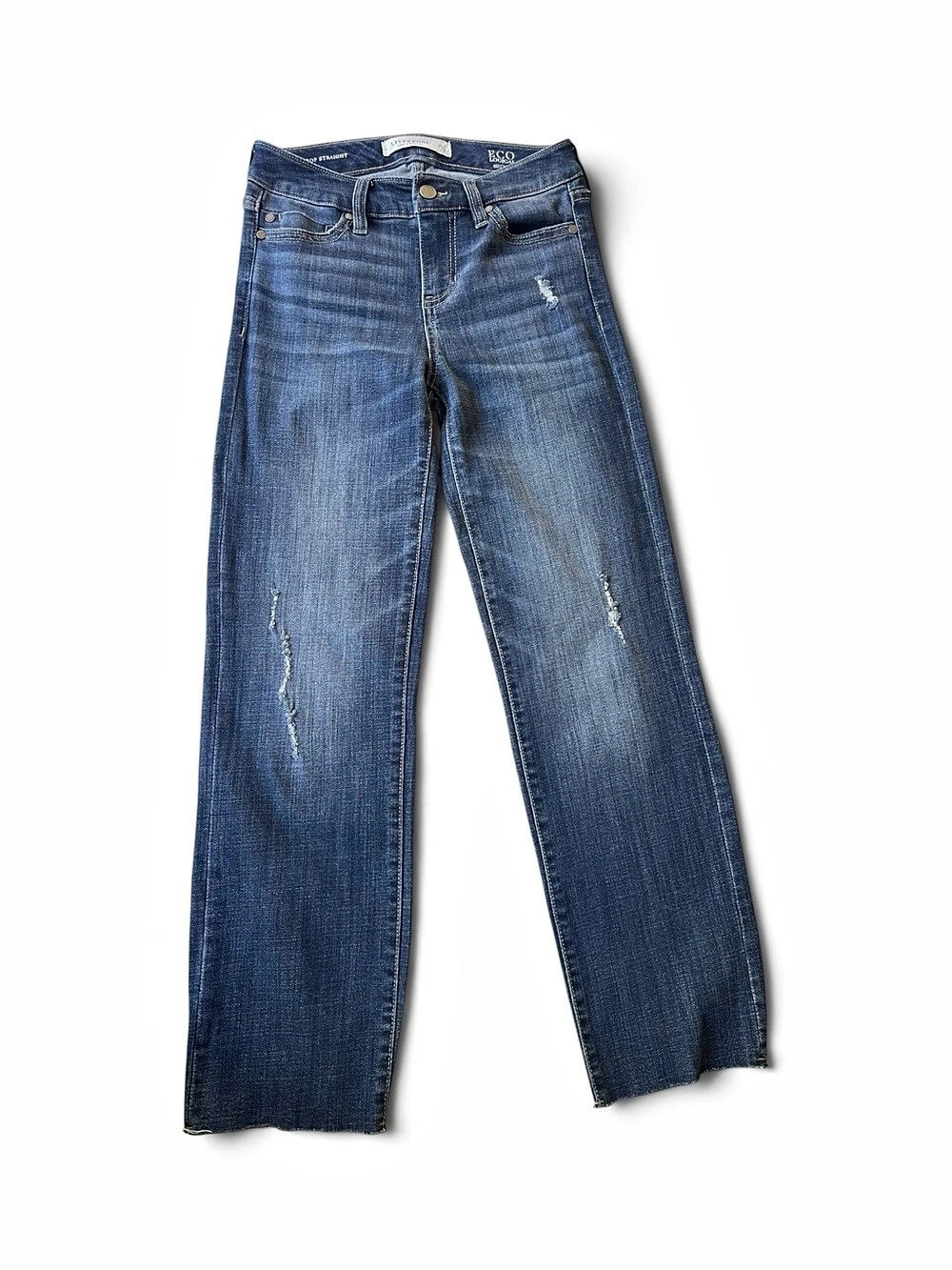 Liverpool Crop Straight Jeans Women’s 25/0 Distressed Raw Hem Stretch Denim